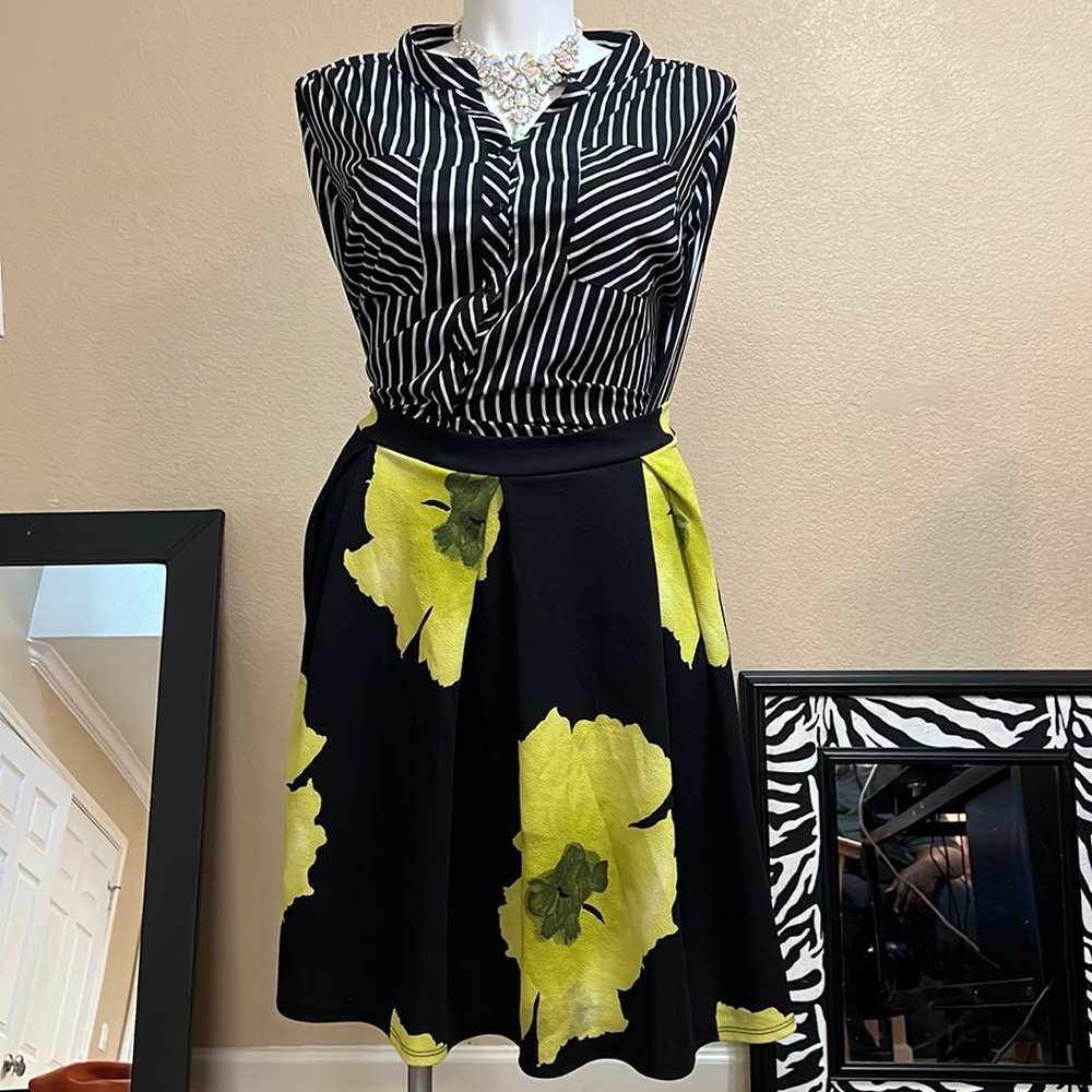 Black and green floral skirt